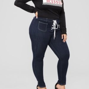 NWT Fashion Nova Curve Contrast Heart Lace Up Jean